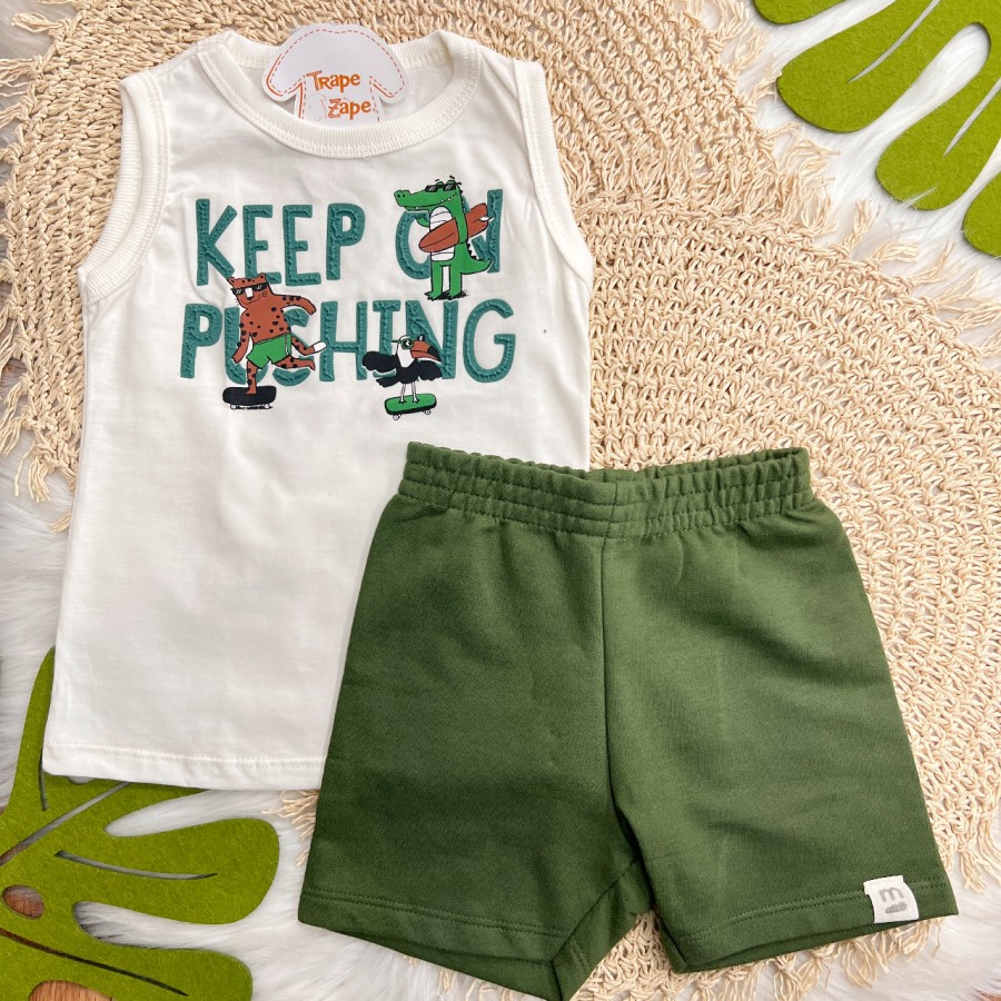 Conj. Regata Keep On e Bermuda - Off White e Verde